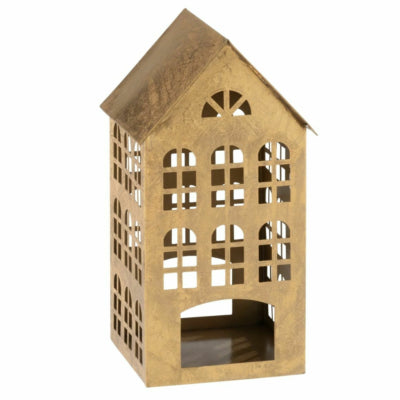 J-line Kerzenhalter Haus goldfarben 32 cm | 3 Stück