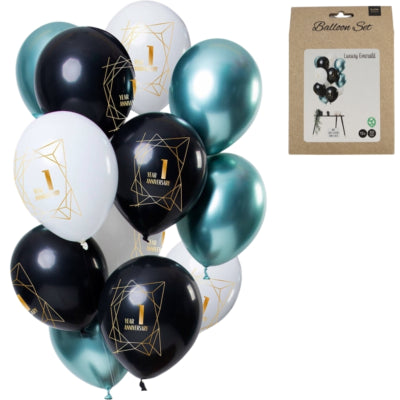 Folat Luftballons Luxus Smaragd Jubiläum 1 Jahr 30 cm 12er-Set | 24 Stück