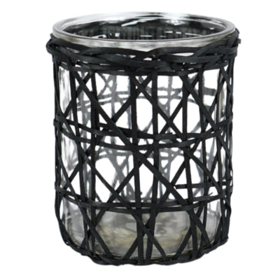 Gusta Teelichthalter XL Rattan schwarz 15,5 cm | 6 Stück