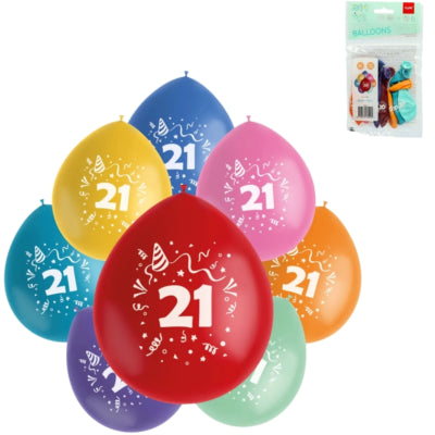 Folat Luftballons Party Pop Nummer 21 Farbmischung 23 cm 8 Stück | 24 Stück