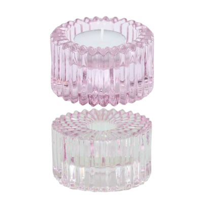Housevitamin Kerzenhalter Duo Ribb Glas rosa 8 cm | 24 Stück
