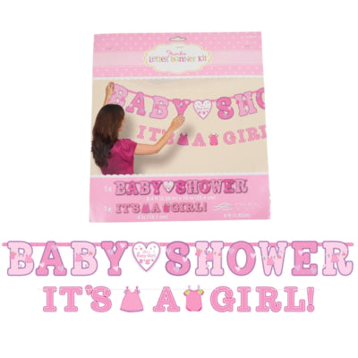 Buchstabengirlande Babyparty „Es ist ein Mädchen rosa“ 2er-Set | 24 Stück