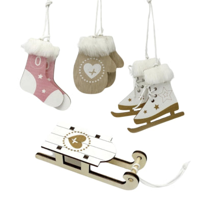 Deko Heitmann Weihnachtsanhänger Holz rosa beige 10 cm 6er Set | 12 Stück