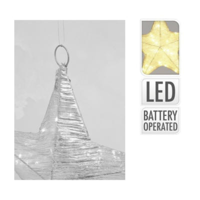 Weihnachtsstern LED auf Batterie, Stoff silberfarben 30 cm | 12 Stück