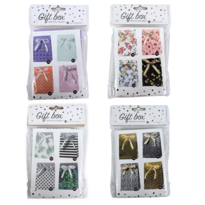 Geschenkverpackung 4 Stück mit Glitzerschleife 14 cm 4-fach sortiert | 24 Stück