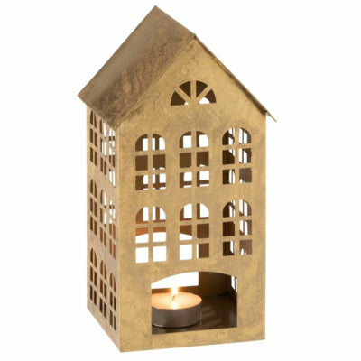 J-line Kerzenhalter Haus goldfarben 32 cm | 3 Stück