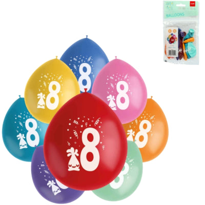 Folat Luftballons Party Pop Muster Figur 8 Farbmischung 23 cm 8 Stück | 24 Stück