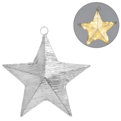 Weihnachtsstern LED auf Batterie, Stoff silberfarben 30 cm | 12 Stück