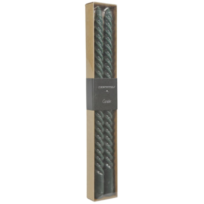 Countryfield Tafelkerzen Twirly Green 2 x 30 cm 2er-Set | 24 Stück