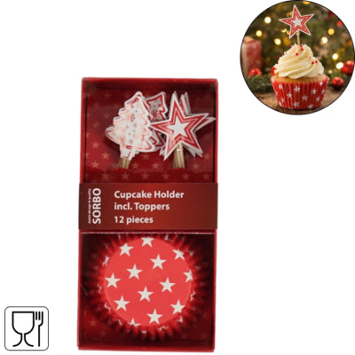 Sorbo Cupcake-Form und Topper rot, 24-teiliges Set | 72 Stück