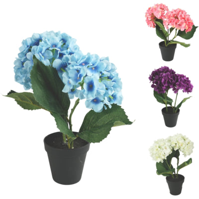 Kunstpflanze im Topf Hortensie 34 cm 4-fach sortiert | 12 Stück