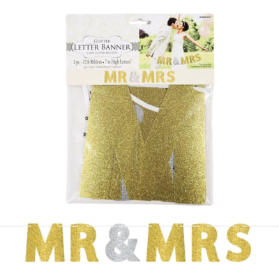 Amscan Buchstabengirlande Mr Mrs gold-silberfarben 365 cm | 24 Stück