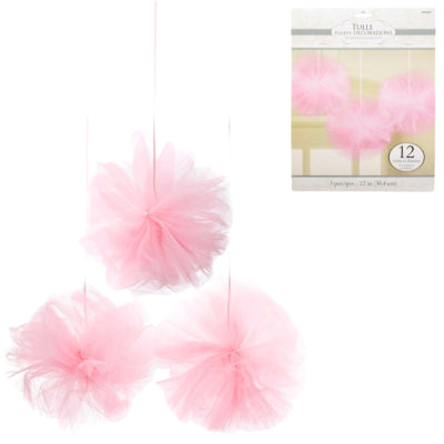 Amscan Deko-Tüll-Pompom rosa 30 cm 3er-Set | 27 Stück