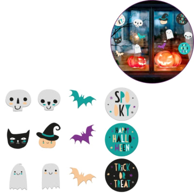 Folat Fensteraufkleber Happy Halloween 12er-Set | 24 Stück