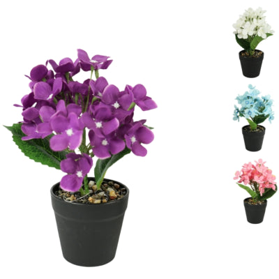 Kunstpflanze im Topf Hortensie 22 cm 4-fach sortiert | 24 Stück