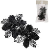 House of Seasons Kunstblume auf Clip Weihnachtsstern Glitzer schwarz 10 cm 2er-Set | 24 Stück