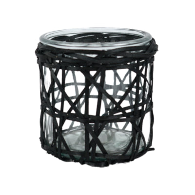 Gusta Teelichthalter mit Rattan schwarz 10,5 cm | 6 Stück
