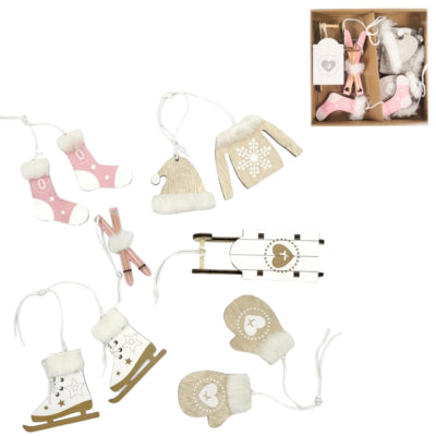 Deko Heitmann Weihnachtsanhänger Holz rosa beige 10 cm 6er Set | 12 Stück