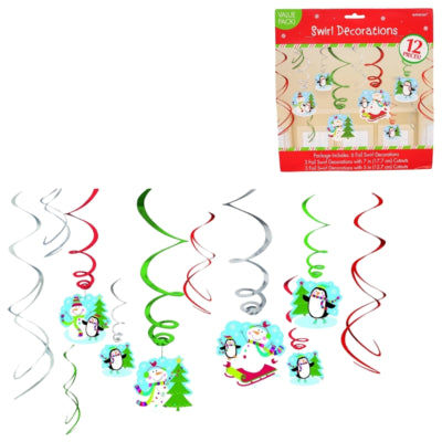 Amscan Spiralanhänger Winter Schneemann 61 cm 12er Set | 24 Stück