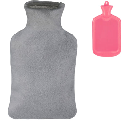 Relaxdays Wärmflasche mit Bezug rosa grau 1,5 l | 12 Stück