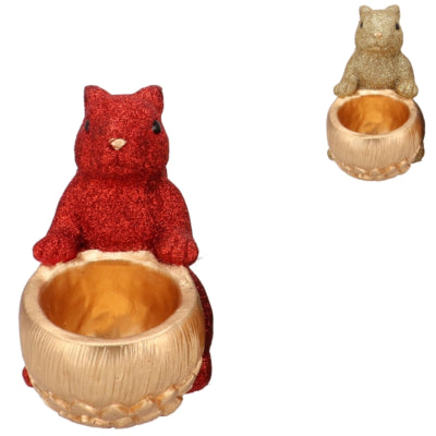 Daan Bugholzschale Jingle Eichhörnchen sitzend rot goldfarben 17 cm 2 sortiert | 6 Stück