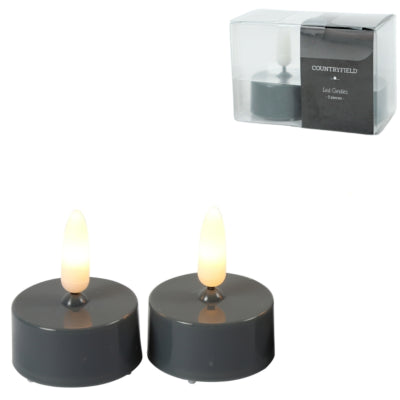 Countryfield LED Teelicht Elegance Flammeneffekt grau 5 cm 2er Set | 24 Stück