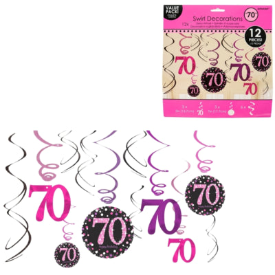 Amscan Spiralanhänger Happy Birthday 70 Jahre 61 cm 12er Set | 48 Stück