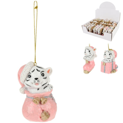 Anhänger Weihnachtstiger rosa 7 cm 3-fach sortiert | 24 Stück