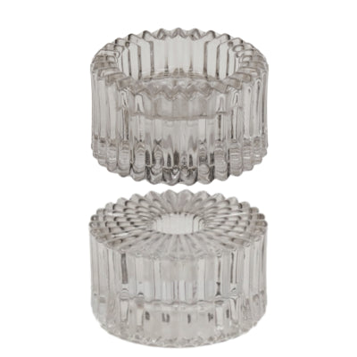 Housevitamin Kerzenhalter Duo Ribb Rauchglas grau 8 cm | 24 Stück