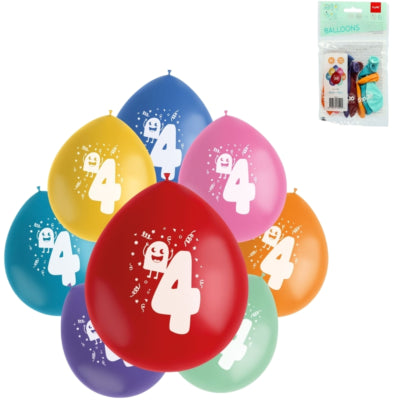 Folat Luftballons Party Pop Muster Nummer 4 Farbmischung 23 cm 8 Stück | 24 Stück