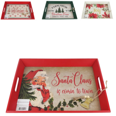 Tablett Weihnachtsdeko Holz 45 cm 4-fach sortiert | 12 Stück