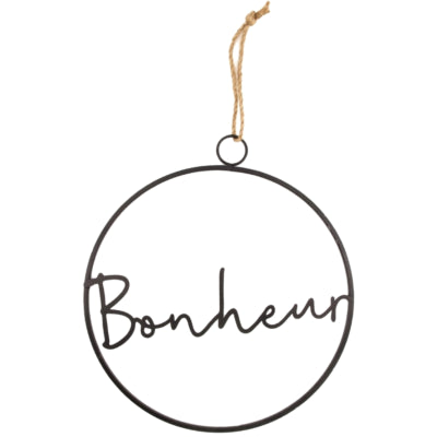 Hängedeko Kreis Bonheur schwarz 39 cm | 12 Stück