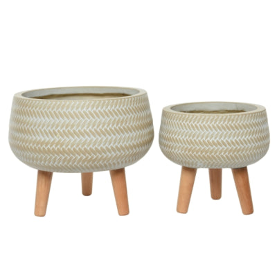 Decoris(r) Blumentopf auf Beinen Alex Outdoor sandfarben 32 cm 2er Set | 2 Stk
