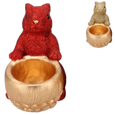 Daan Bugholzschale Jingle Eichhörnchen sitzend rot goldfarben 22 cm 2 sortiert | 6 Stück