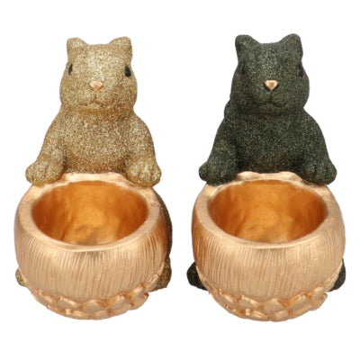 Daan Bugholzschale Jingle Eichhörnchen sitzend grün goldfarben 22 cm 2 sortiert | 6 Stück