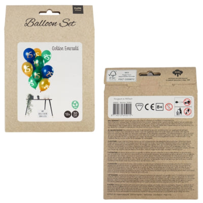 Folat Luftballons goldener Smaragd Zahl 25 Jahre 30 cm 12er Set | 24 Stück