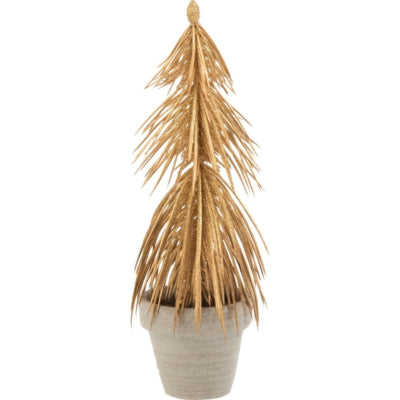 J-line Kiefernbaum im Topf Glitzer goldfarben 22 cm | 12 Stück