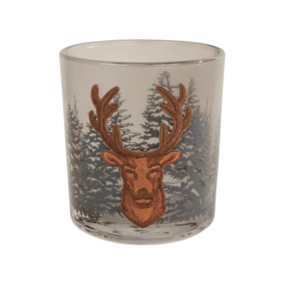 Teelichthalter Stickerei Hirsch braun 8 cm | 24 Stück