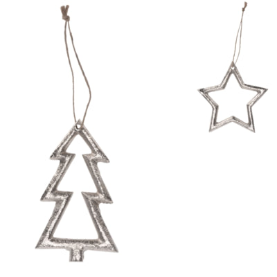 Ngk Weihnachtsanhänger silberfarben 10 cm 2 sortiert | 24 Stück