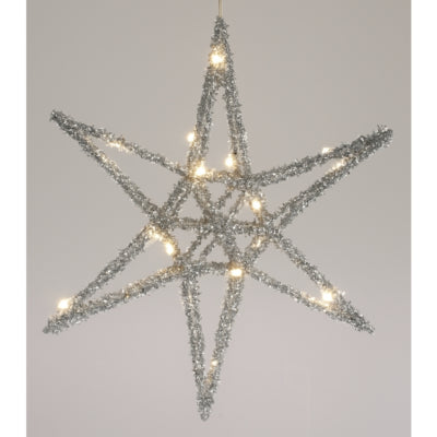 Weihnachtsstern LED auf Batterie silberfarben 30 cm | 12 Stück