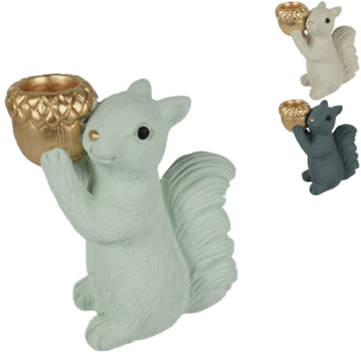 Daan Bugholz-Kerzenständer, stehend, Eichhörnchen, 16 cm, 3-fach sortiert | 12 Stück