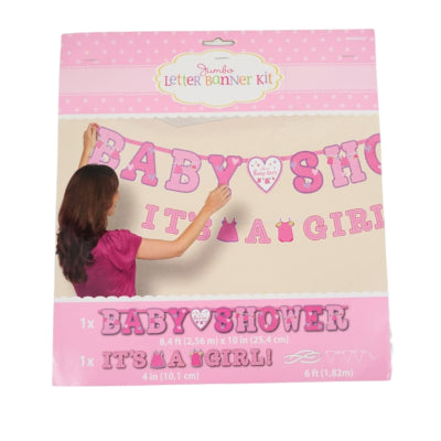 Buchstabengirlande Babyparty „Es ist ein Mädchen rosa“ 2er-Set | 24 Stück