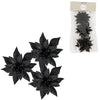 House of Seasons Kunstblume auf Clip Weihnachtsstern Glitzer schwarz 9 cm 3er-Set | 24 Stück