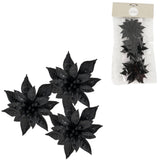 House of Seasons Kunstblume auf Clip Weihnachtsstern Glitzer schwarz 9 cm 3er-Set | 24 Stück - afbeelding 1