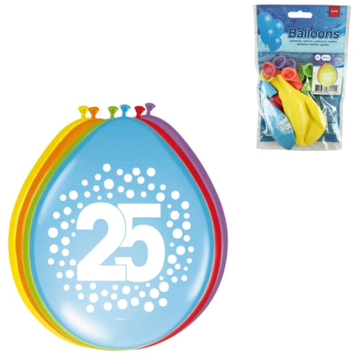 Folat Luftballons Regenbogenpunkte 25 Jahre 30 cm 8 Stück | 24 Stück