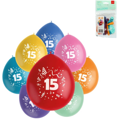 Folat Luftballons Party Pop Nummer 15 Farbmischung 23 cm 8 Stück | 24 Stück
