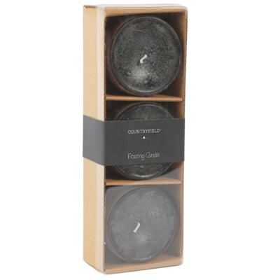 Countryfield Schwimmkerze Bollie schwarz 7 cm 3er-Set | 12 Stück