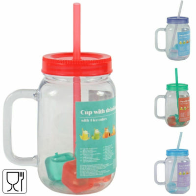 Becher mit Strohhalm und Deckel 4-fach sortiert 550 ml | 21 Stück