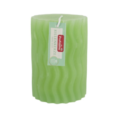 Profissimo(r) Stumpenkerze mit Rillen grün 6,8 x 10 cm | 12 Stück