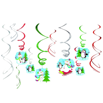 Amscan Spiralanhänger Winter Schneemann 61 cm 12er Set | 24 Stück